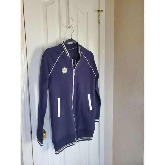 BCBGMAXAZRIA Womens Dress Navy Blue L  Full Zip Varsity Shirt Dress - Picture 8 of 9